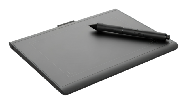 Digital drawing tablet usage in creative spaces for artists isolated on transparent background - Powered by Adobe