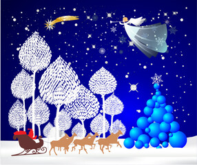 Christmas composition with Santa Claus riding in a sleigh