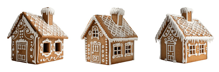 A Set For Gingerbread houses isolated on transparent background