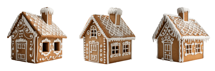 A Set For Gingerbread houses isolated on transparent background