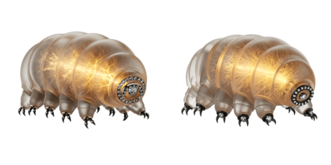 Tardigrade futuristic glowing digital organism isolated on transparent background