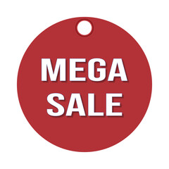 mega sale tag label with bold white text, blue outline, and drop shadow design for discount, promotion, and retail offers.