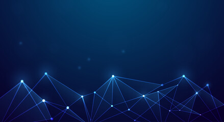 Abstract background with geometric network connection structure. Concept of communication technology, internet, and global science data. Vector EPS10. (169 ตัวอักษร)