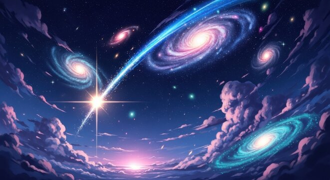 Cosmic Dreamscape Galaxies, Nebulae, and Shooting Stars, Galaxy, Space, Cosmos