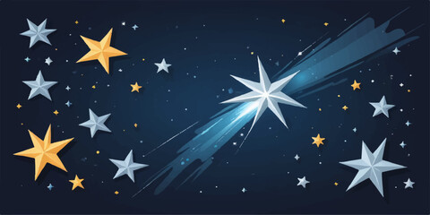 Starry night sky illustration with bright stars, galaxy, and light