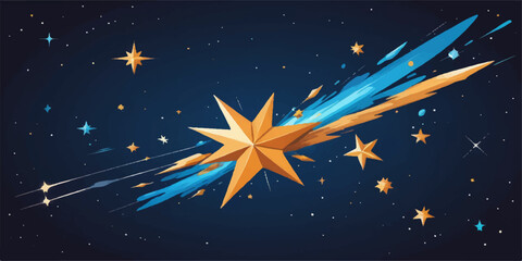 Starry night sky with bright holiday Christmas stars and moon decoration