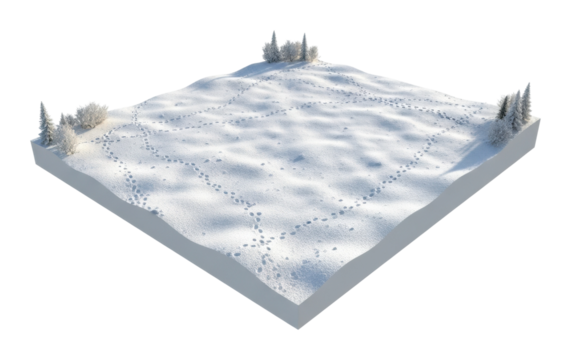 Winter footprints in snowy landscape nature scene aerial view isolated on transparent background - Powered by Adobe