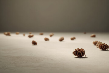 collection of pine cones beautifully arranged on smooth table surface surrounded by ultrabright ar sparkles