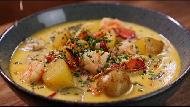 Creamy Winter Chowder With Seafood And Potatoes