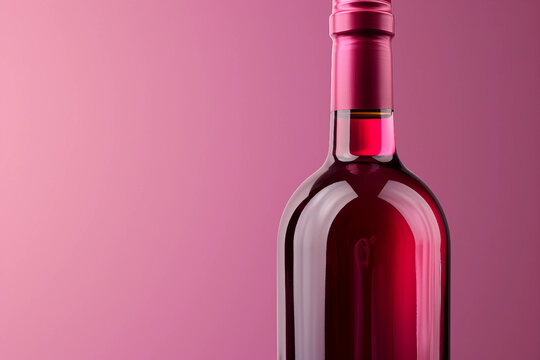 Wine bottle advertisement mockup with elegant minimalist design on pink background for branding and marketing, generative ai