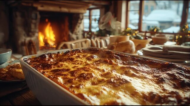 Lasagna Forno Com Queijo Borbulhando Interior