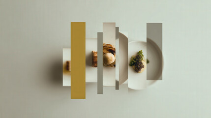 artistic food diary with augmented reality notes featuring blurred white text bars that evoke emotion