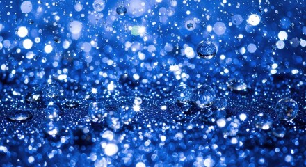 Abstract Blue Sparkle and Water Droplets Macro Background, Glitter, Bokeh, Texture