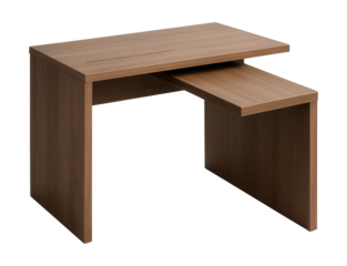Corner desk with a swivel top for versatile use in a creative workspace.