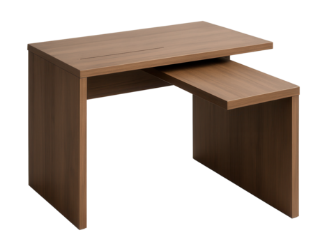 Corner desk with a swivel top for versatile use in a creative workspace.
