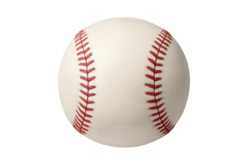 White baseball featuring distinct red seams, symbolizing sports, classic games, and athleticism. Transparent background