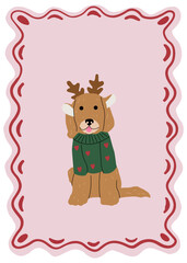 Simple style dog portrait Funny cute dog in costume Pet postcard Vector