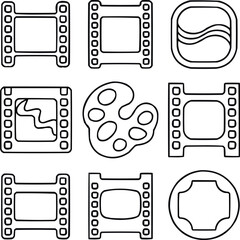 Super 8 Film Frame Outline Icon Set  Retro Movie Strips and Minimal Abstract Shapes