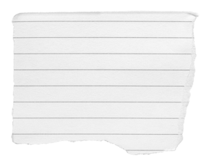 Cut out torn piece of white ruled lined paper memo note with rough texture edges and copy space for text, transparent png background design element