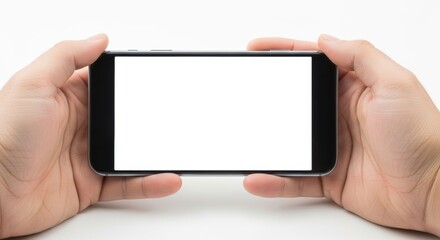 Person Holding Smartphone With Blank Screen, Mobile phone, Hands, White