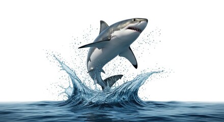 Great White Shark Leaping Out of Water in Dramatic Splash, Jumping, Breaching, Ocean