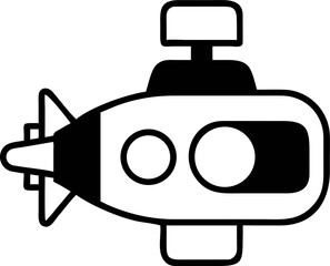 Streamlined Submersible Silhouette Vector Illustration of a Solid Black Submarine with Visible Periscope and Windows
