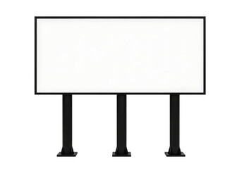 Obraz premium Large rectangular billboard with blank white screen and black frame supported by three black posts isolated on a transparent background