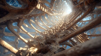 Intricate View Inside a Human DNA Double Helix Structure with Light and Shadows