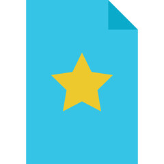 A Bright Yellow Star Centered On A Teal Blue Paper Document With A Rolled Top Corner Against A Transparent Background