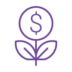 Purple dollar sign coin flower is growing on a white background