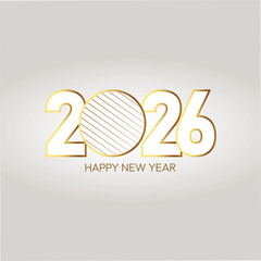 Golden Style Vector Happy New Year, 2026 Line Gold Greeting Card Banner Poster, Art Illustration with White Background, 