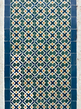 Traditional Lisbon azulejos with geometric patterns