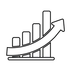 A black outline of bar chart showing positive growth with upward arrow on white background