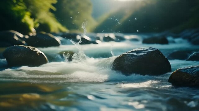Mountain River Flowing Over Rocks