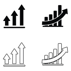 Four arrow and bar chart icons illustrate growth on a white background
