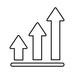 Three minimalist black outline arrows ascend with consistent increment on white background