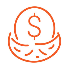 Outline of a dollar coin sits above curved lines with white background