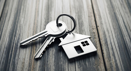 Silver metal keyring with house and car keys represents the concept of secure access to home, success, and business safety
