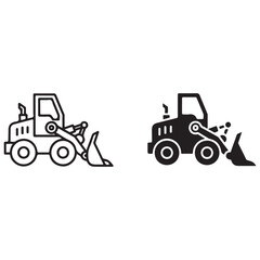Construction Front-End Loader Outline and Solid Icons