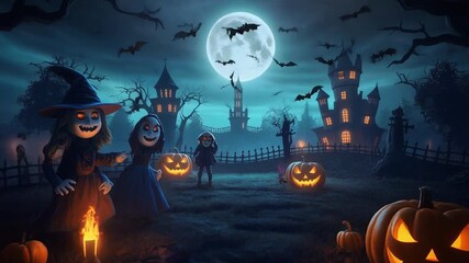 Spooky-Cute Night Scene – Stylized Dark Fairytale Halloween Moment - Powered by Adobe