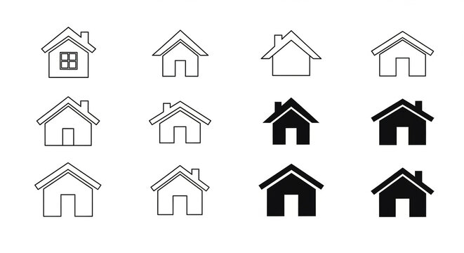 Set of home icons simple line and solid glyph vector design perfect for website navigation and user interface elements