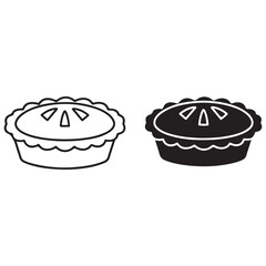 Black and White Outline and Solid Icon of a Pie