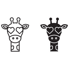 Adorable Giraffe Head Illustration with Heart Eyes in Line Art and Solid Styles