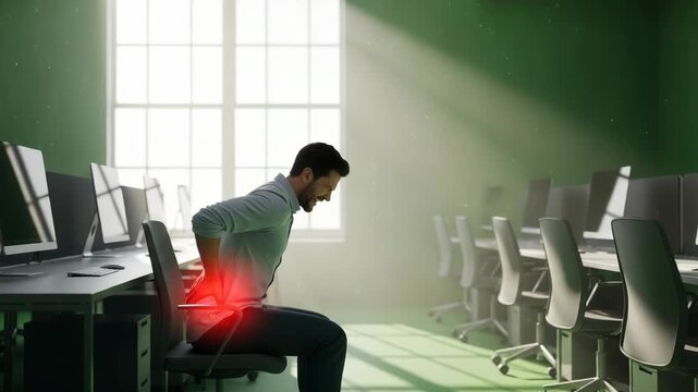 Man with back pain sitting in an office chair