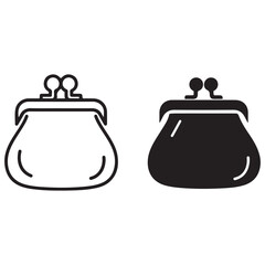 Outline and Solid Black Icon of a Coin Purse on White Background