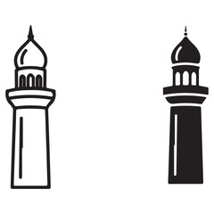 Islamic Minaret Icons - Outline and Solid Fill