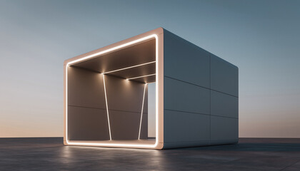 Modern cube structure with sleek lighting, perfect for showcasing products or creating a futuristic architectural display, inspiring innovation and creativity