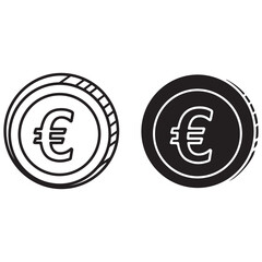 Two Euro Coin Icons, Outline and Solid Fill