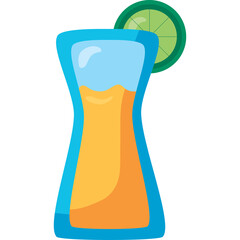 A Tall Blue Glass Filled With Orange Juice Topped With A Slice Of Lime On A Transparent Background