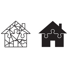Two Puzzle Houses Icons - Outline and Solid